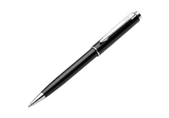 Elegant black fountain pen with metallic accents and retractable tip isolated on transparent background,png,PNG