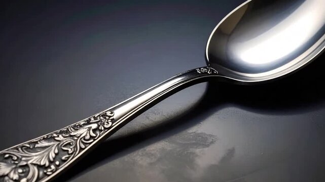 Elegant silver spoon with intricate floral design, perfect for fine dining and culinary presentations.