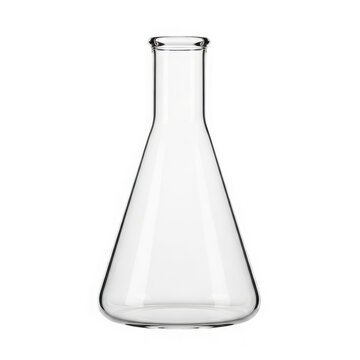 A clear glass conical flask