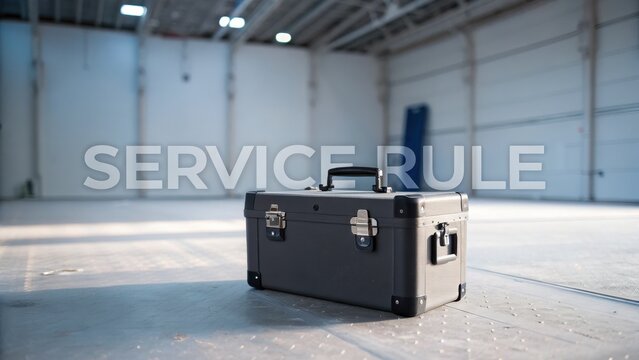 Black Tool Box on Industrial Floor in Empty Workshop Setting