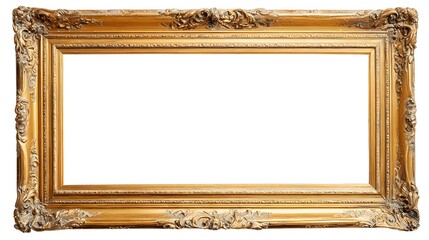 Ornate Golden Rectangular Picture Frame with Intricate Carvings.