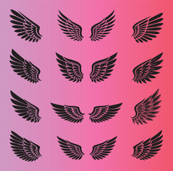 Fototapeta premium Collection of stylized bird wings in various poses and angles