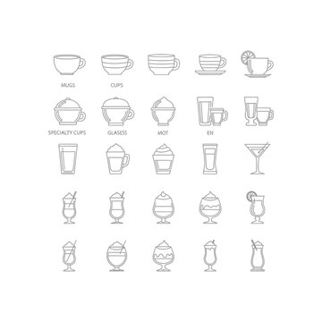 A collection of different types of cups and glasses