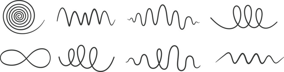 Naklejka premium Collection of hand drawn spiral and wavy line patterns
