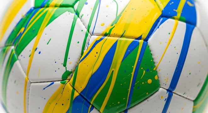 Brazilian football soccer ball with yellow green and blue paint