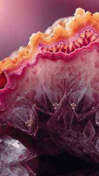 Stunning macro of a vibrant agate geode showcasing intricate layers, vivid colors, and crystalline textures, perfect for creative and scientific visual projects