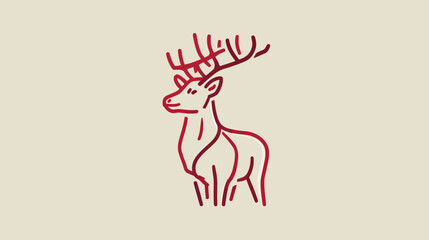 Obraz premium Elegant Red Line Art Deer Illustration: Minimalist Stag with Majestic Antlers, Iconic Wild Animal Graphic Design Element