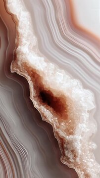 Elegant agate geode slice with intricate layers and crystal textures, perfect for stylish backgrounds and sophisticated design projects