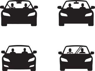 Obraz premium Four black car silhouettes with occupants