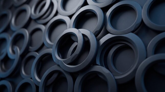 Close-up view of a stack of dark rubber O-rings and seals.
