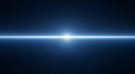 Glowing blue light beam on dark background with radiant effect