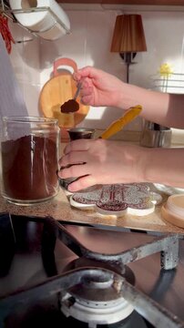 Preparing Turkish Coffee by Adding Ground Coffee into Cezve and Placing It on Gas Stove