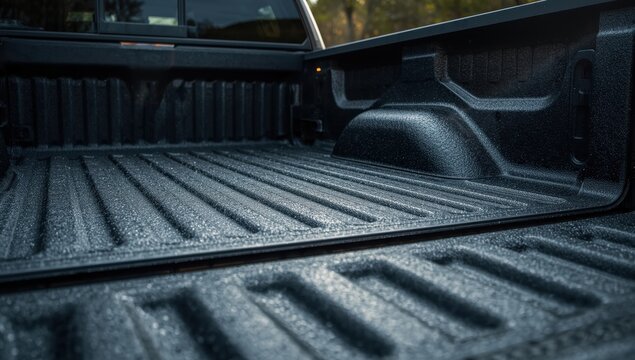 Vacant truck bed, textured surface, blurred photo