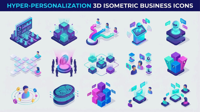 Advanced Hyper-Personalization Business AI Technology Vector Icon Set for Data-Driven Strategies and Personalized User Experiences, showcasing hyper personalization concepts