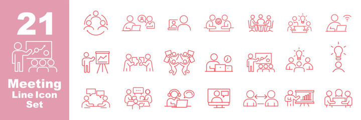 Networking web icons in line style set. Community link, partnership, online meeting, chat symbol, business communication, team contact. Editable stroke. Vector illustration. Business and office people