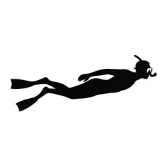 Silhouetted swimmer with fins and snorkel gliding through the water © firoj