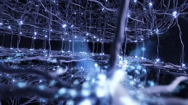 Neuron Network Glowing Blue Connections.