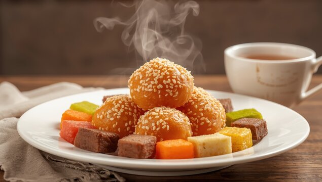 White sesame balls, an Asian treat