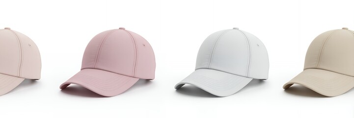 Fototapeta premium Solid color baseball caps on white background hats solid colors isolated