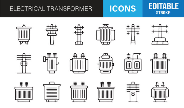 Energy transmission and power grid line icons collection