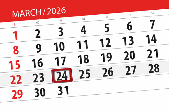 Calendar 2026, deadline, day, month, page, organizer, date, March, tuesday, number 24