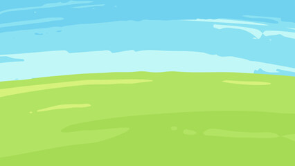 絵の具で描いたような草原と空の背景イラスト_16:9 © ふわぷか