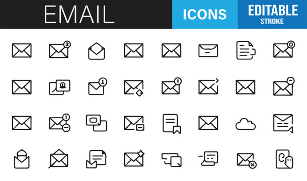 Digital mail and messaging minimal outline icons vector collection