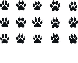 Fototapeta premium Collection of various animal paw prints in silhouette on a white background