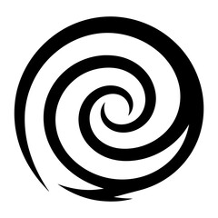 Minimalist black spiral vector icon representing dynamic motion, energy, and hypnotic focus for modern graphic design and branding.