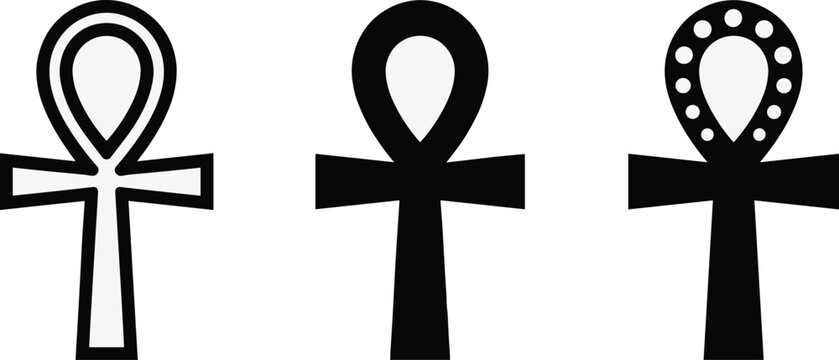 Ancient Egyptian ankh symbols set, sacred life cross icons isolated vector illustration representing immortality, spirituality, Egypt culture and history