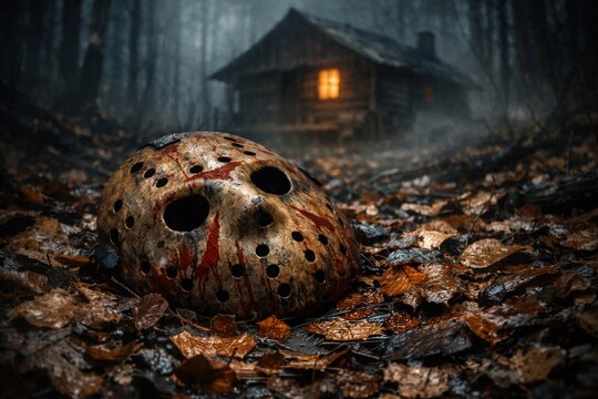 Mysterious Cabin in the Woods with Jasons Mask