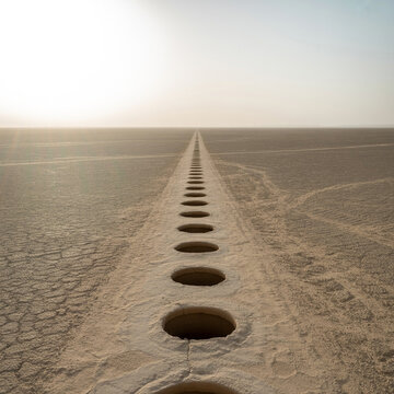 Ancient Persian Qanat Water Channel in Desert Landscape of Yazd, Iran