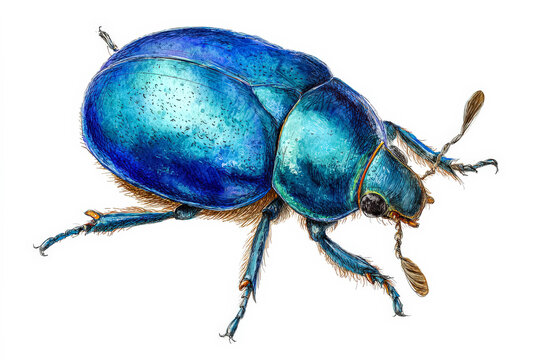 Vibrant Blue Beetle Illustration on White Background