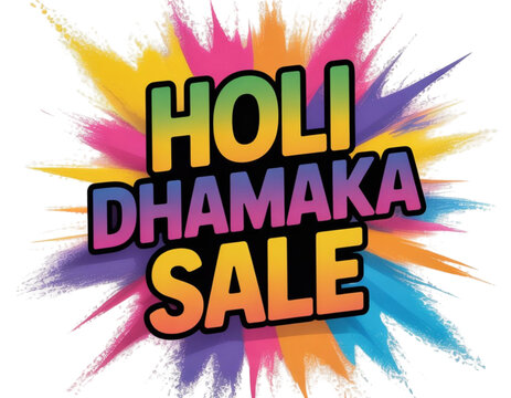 Colorful explosion of traditional holi powder celebration with dhamaka sale text