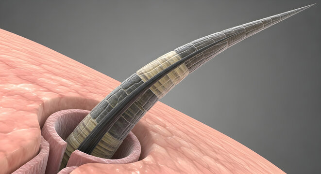 Close-up image of a hair with split ends for hair care and health analysis