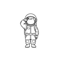 Obraz premium Cartoon astronaut saluting line art drawing on white background