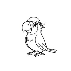 Fototapeta premium Cartoon pirate parrot wearing a bandana outline drawing