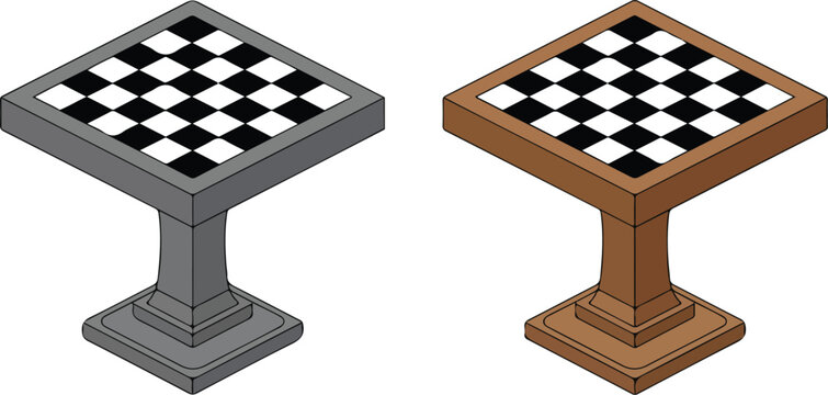 Classic chess table vector set with checkered game boards and pedestal bases for indoor gaming and leisure