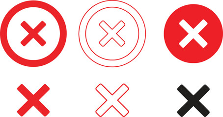 Obraz premium Icon variations of a red x symbol for error and prohibition