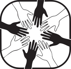 Fototapeta premium Set of 8 diverse hands joining together vector