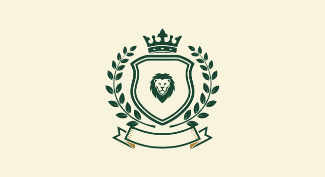 Luxury Crest with Lion and Laurel Wreath.