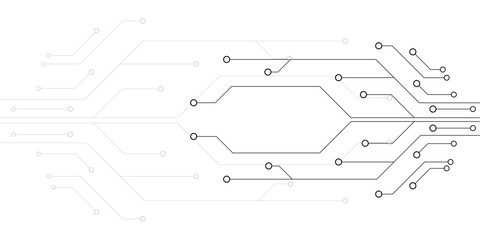 Abstract circuit board pattern vector background with connected lines and dots, representing digital technology, communication, and data flow on a clean white backdrop © Fou'adi