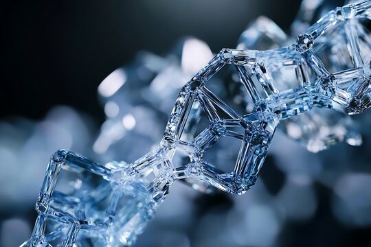 A close-up view of a crystal structure with a blurred background