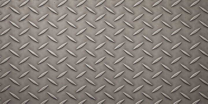 Industrial diamond plate seamless pattern featuring a textured metallic steel sheet surface in shiny silver grey aluminum for construction and heavy industry material backgrounds