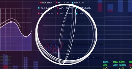 Obscuring white scribble circle overlay covering grid, red-blue lines on dark screen, tickers