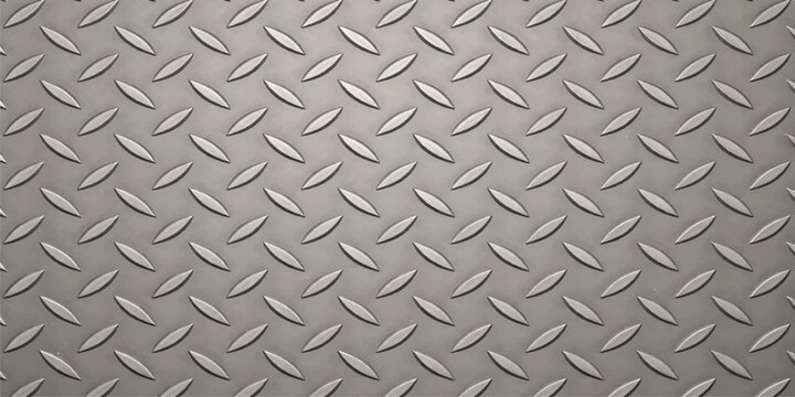 Industrial seamless diamond plate pattern features a rough silver metallic steel surface for hard aluminum sheet construction and grey iron material texture