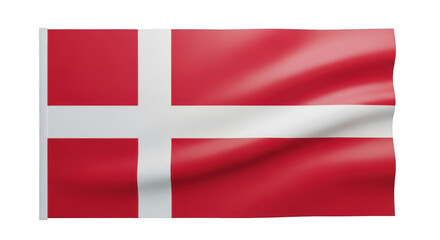 Fototapeta premium Danish flag waving gently in the wind isolated on white background
