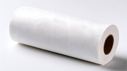 Fototapeta premium A clean white roll of paper towel on a white background.