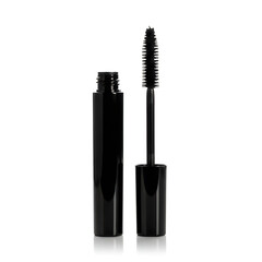 Obraz premium Black mascara tube and wand isolated on transparent background isolated on white background