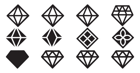 Geometric diamond and crystal shaped outline icons. vector illustration eps 10